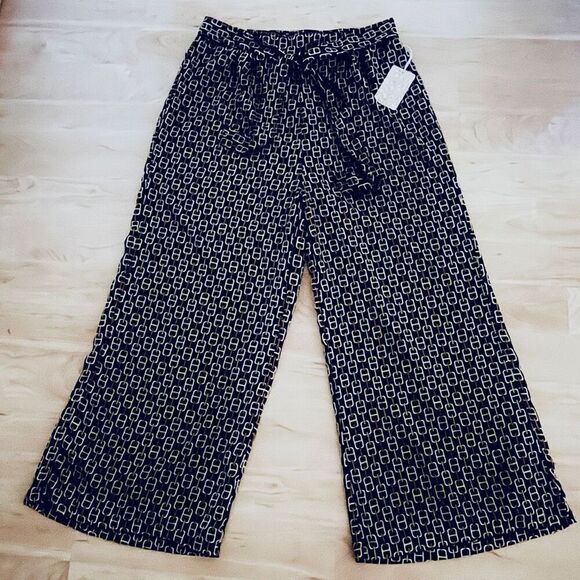 NWT Gorgeous HER DESTINY 2X Plus Black Yellow Chain Print Wide Leg Palazzo Pants - Picture 1 of 12